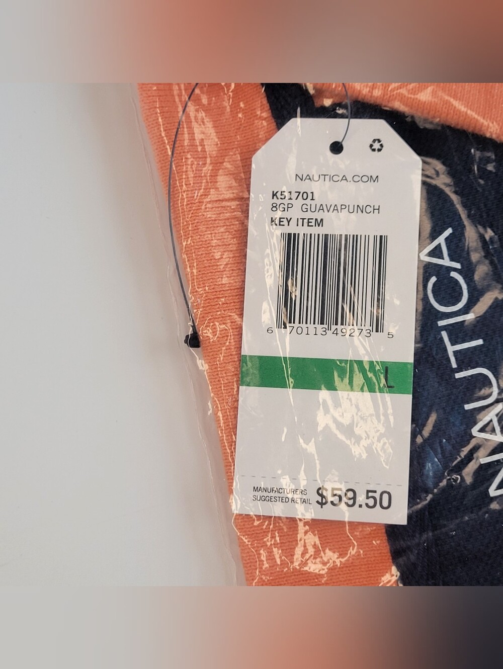 Nautica Classic Fit Deck Polo Shirt Mens Large Orange Guava Punch Cotton K51701 - Picture 3 of 5